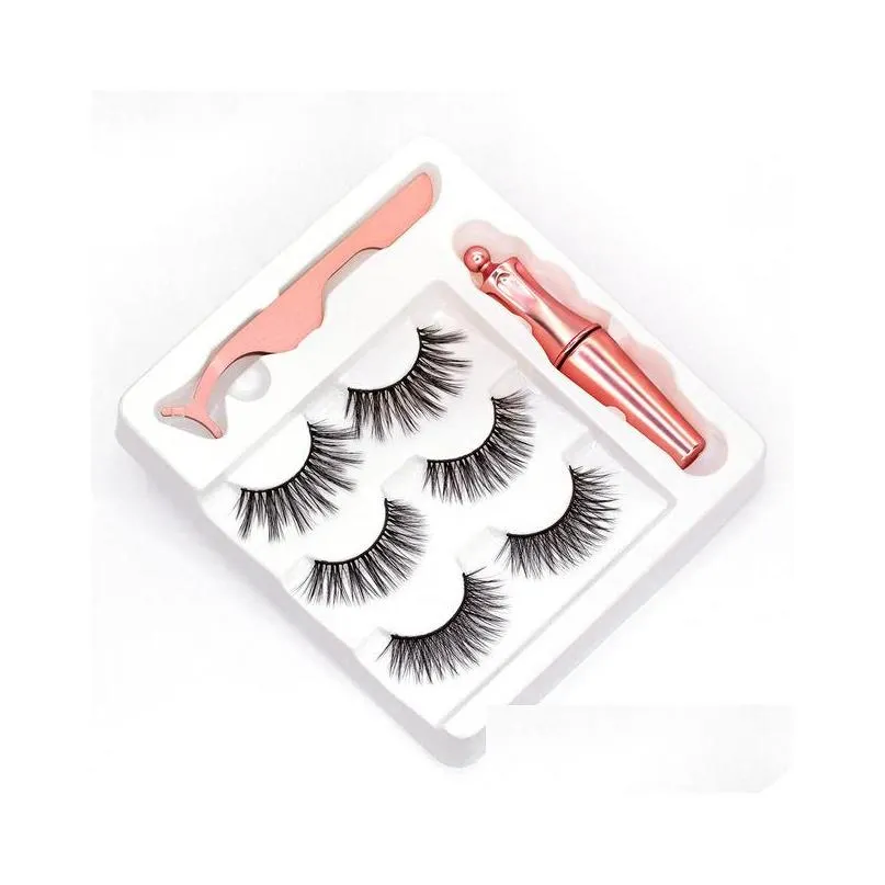 3 pairs magnetic eyelashes false lashes addliquid eyeliner addtweezer eye makeup set 3d magnet false natural reusable no glue needed