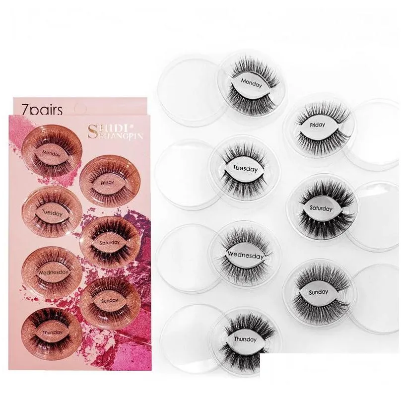 7 pairs weekly mink eyelashes different designs meet daily needs contains tweezers holographic packaging repeated use thick cosmetics makeup