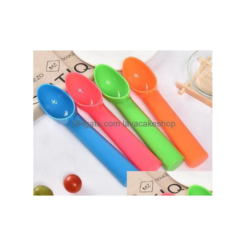 100pcs 17.5x3cm sweet color ice cream scoop plastic melon baller thicken cylindrical handle dessert spoon kitchen tool