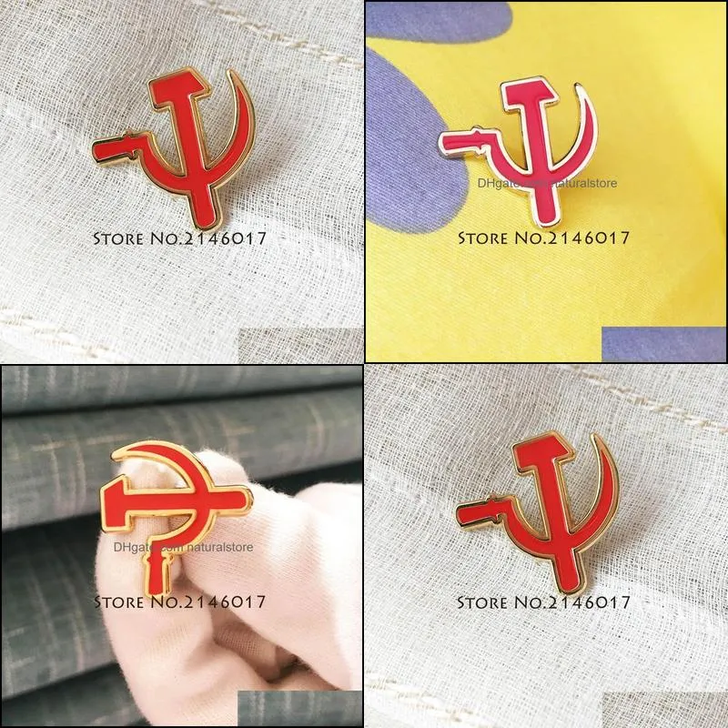 100pcs 25mm cccp ussr soviet sickle hammer red enamel brooch russia custom pin sovjet sikkel hamer lapel pins military badge