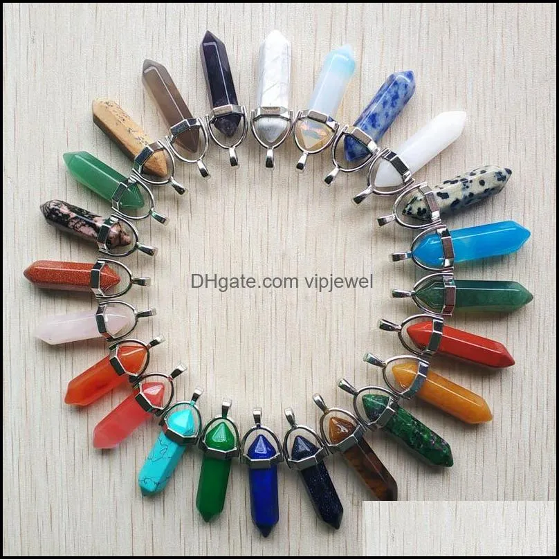 pillar hexagon pendulum chakra stone charms pendant healing crystal hangings fashion jewelry making wholesale