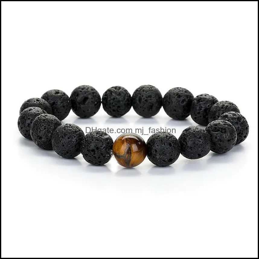 natural stone beaded bracelet strands mens volcanic rock gemstone essential oil diffusion yoga wrist jewelry