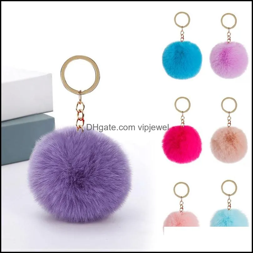 fluffy pom pom keychain soft faux rex rabbit fur ball car key rings pompom plush keychains gold keys holder women bag pendant jewelry