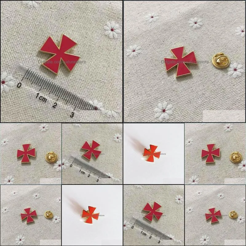 50pcs red enamel brooches and badges 20mm masonic regalia lapel pin knights templar malta cross mason metal craft