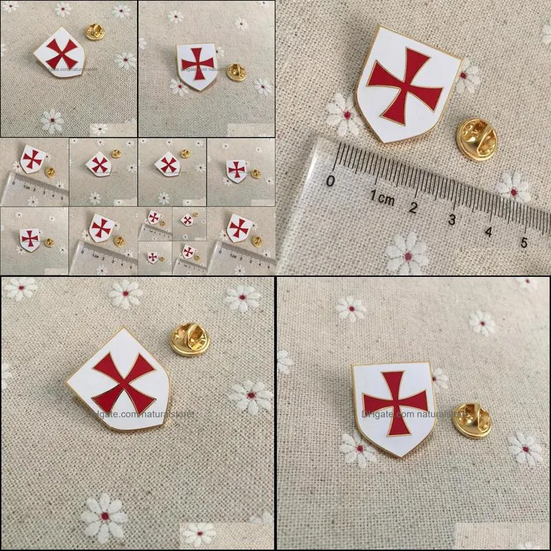 50pcs red cross white shield pins and badges masonic mason lapel pin mason christian army crusader knights templar