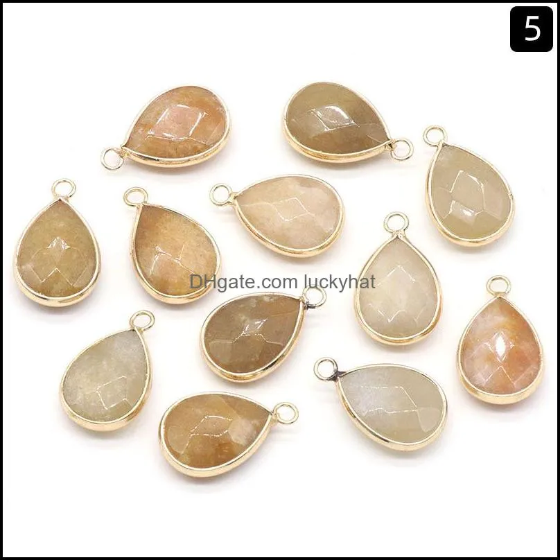 waterdrop tigers eye agates blue quartz stone charms faceted gemse golden plated pendant women jewelry making necklace wholesale