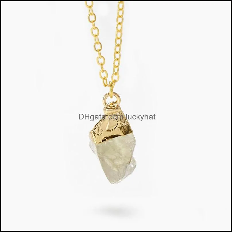 irregular raw quartz stone pendant necklece for women men gold color chain amethysts turquois charm necklace healing reiki jewelry