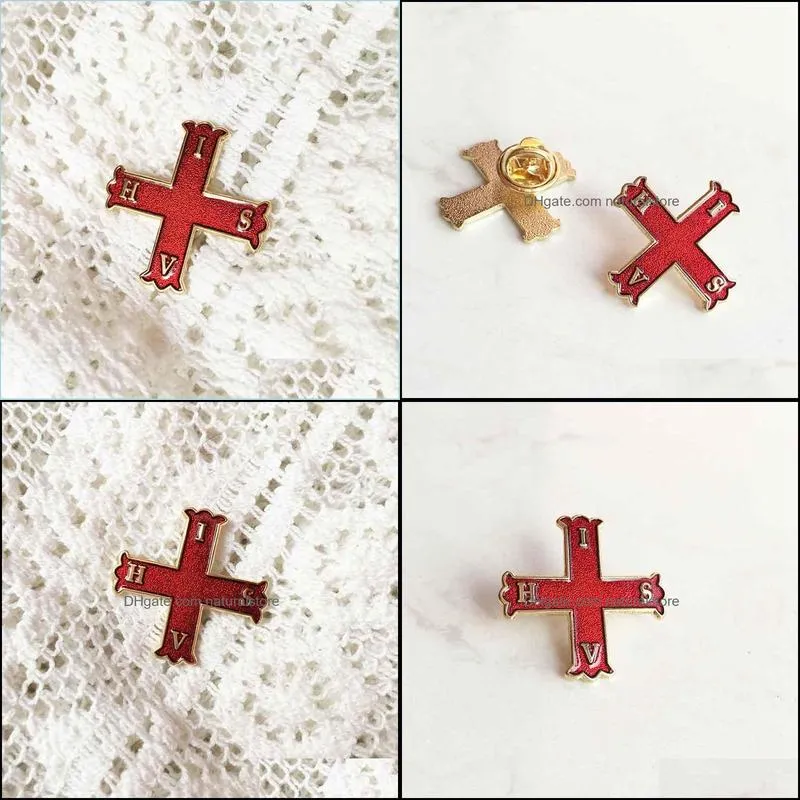 10pcs wholesale red cross pins and brooch masonic lapel pin badge soft enamel mason masons metal craft gift