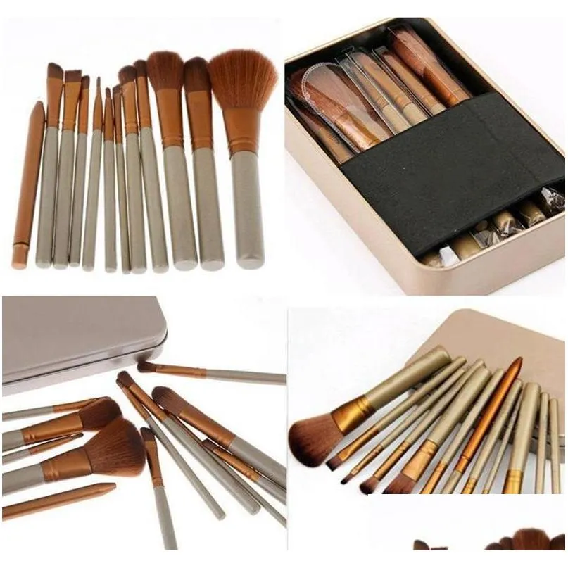 professional 12 pcs makeup brushes cosmetic facial make up brush tools makeup brushes set kit with retail box
