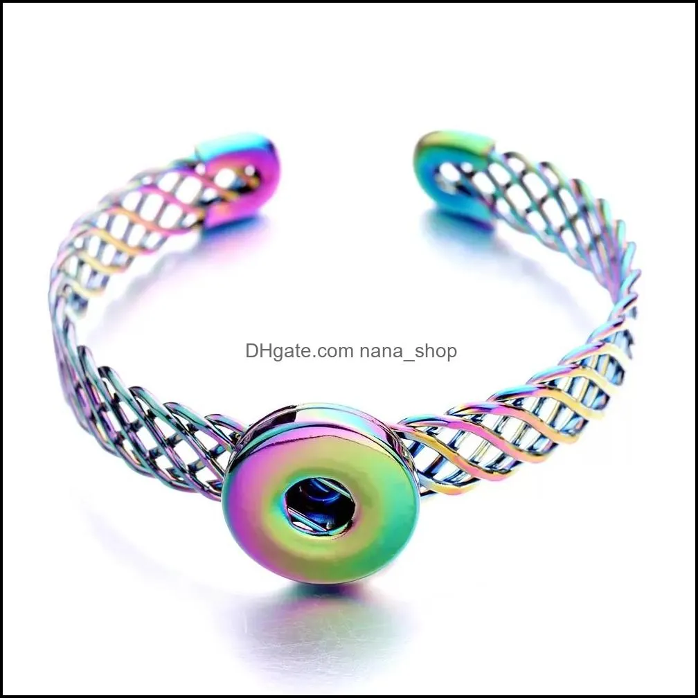 electroplated 18mm snap button hollow out open cuff bracelet snaps buttons bracelets jewelry for women men