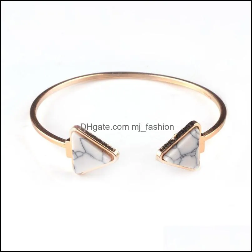 fashion green white geometric triangle open cuff punk bracelet bracelet marble stone bracelet