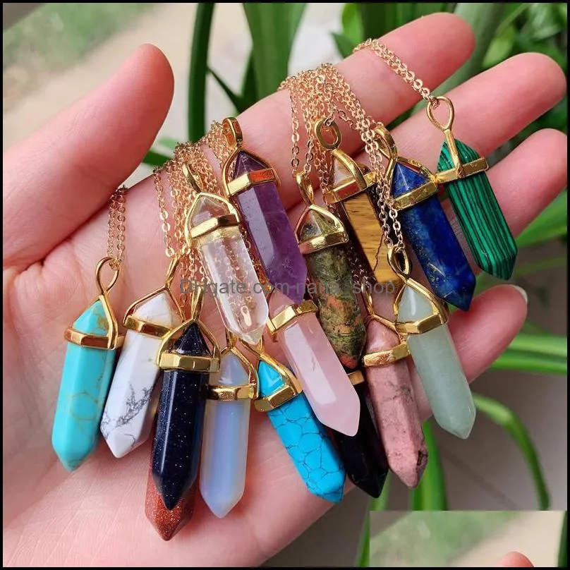 wholesale reiki healing crystal stone pendant chakra rose tiger eye gold choker necklaces wholesale energy pendants necklace women