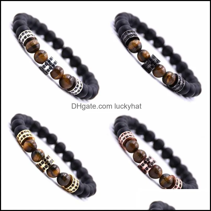 mens and womens 8mm matte black agate silver microinlaid cylindrical spacer bracelet natural stone yoga bracelet bracelet