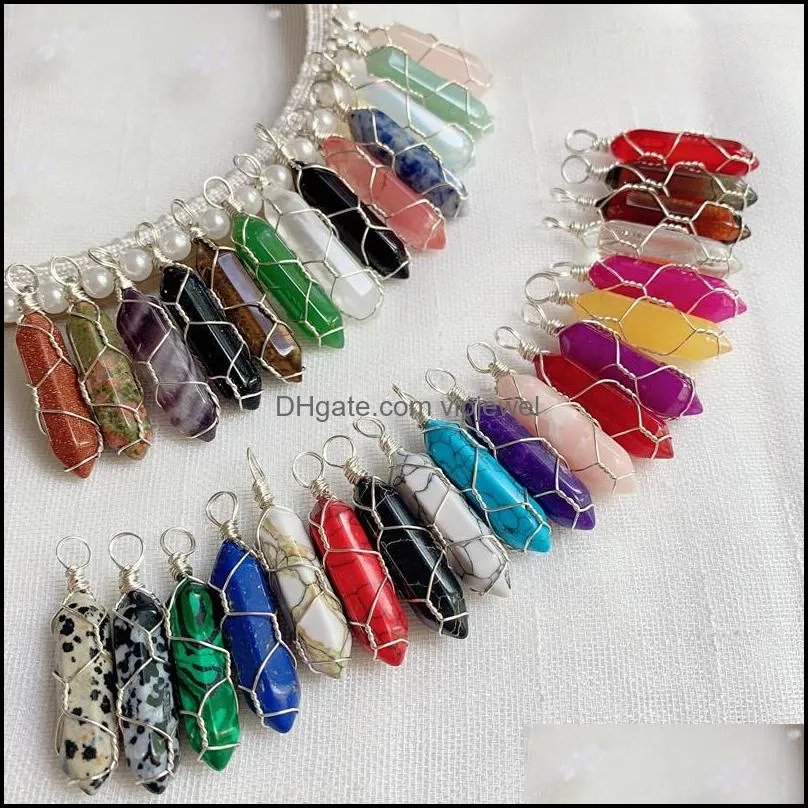 gold silver wire wrap chakra stone point pendulum pendant healing crystal reiki charms for necklace jewelry making amethyst rose