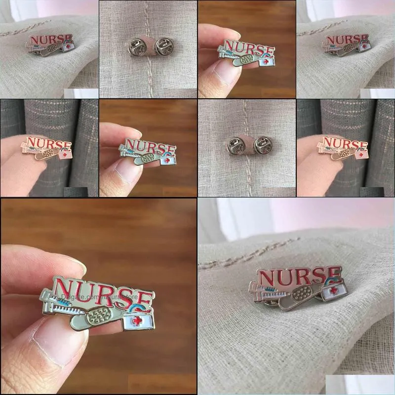 10pcs wholesale red nurse needle pins bandaid first aid kit enamel lapel pin and brooch doctor medical hospital metal badge gift