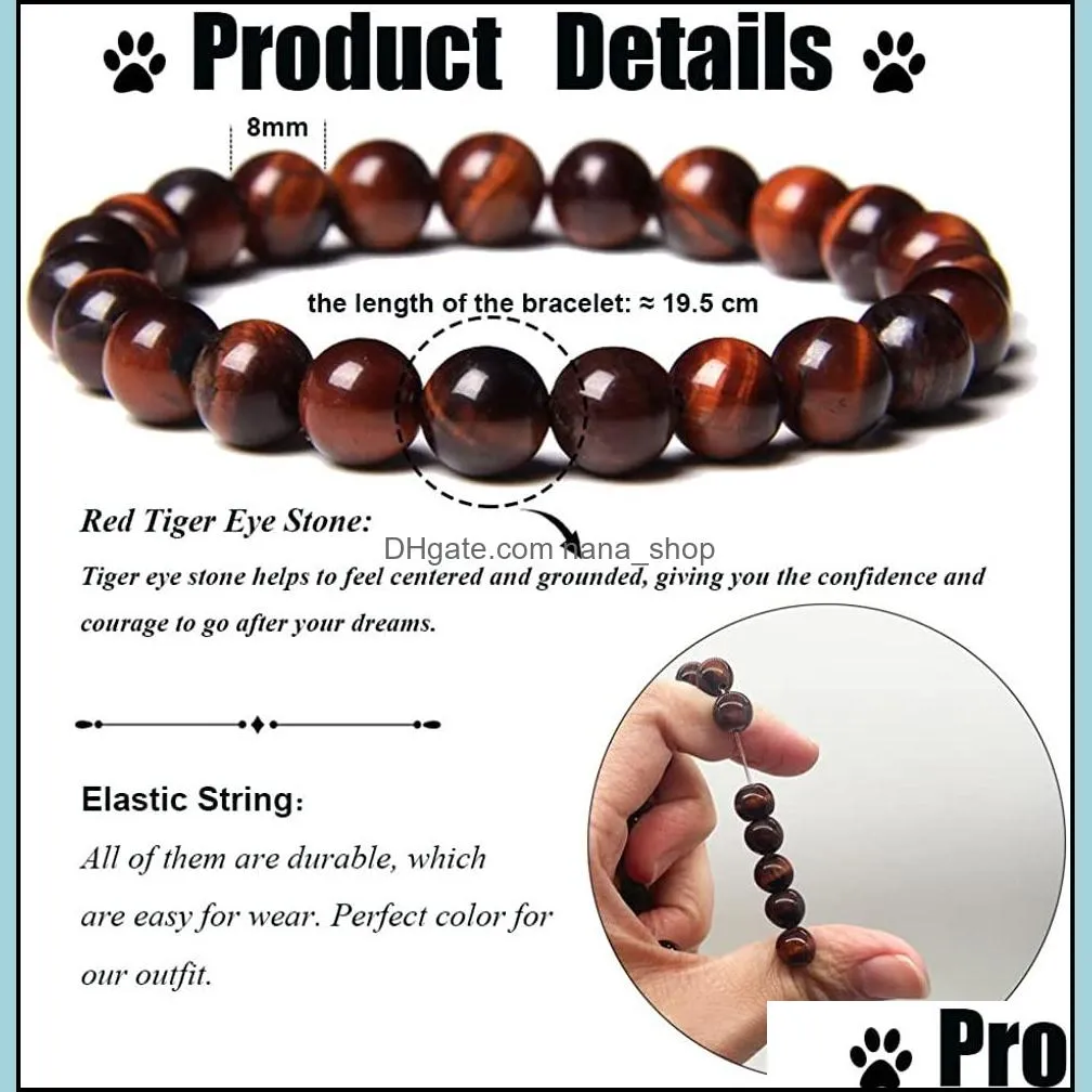 8mm men tiger eye bracelet relax anxiety crystal beaded strand triple protection jewelry healing chakra gemstones bangle for women