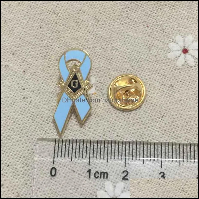 10pcs mason pin brooches mason breast cancer awareness ribbon souvenir custom logo pin badge blue color masonic emblem gift