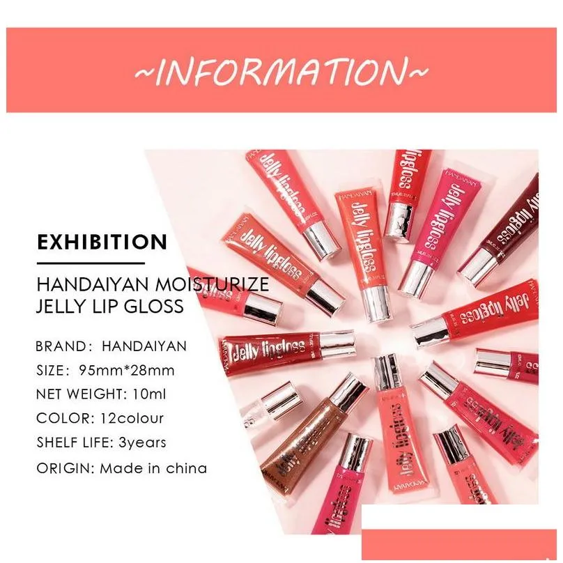 candy color jelly lips gloss  lip plump enhancer squeeze tube lipgloss moisturizer nutritious hydrating handaiyan makeup