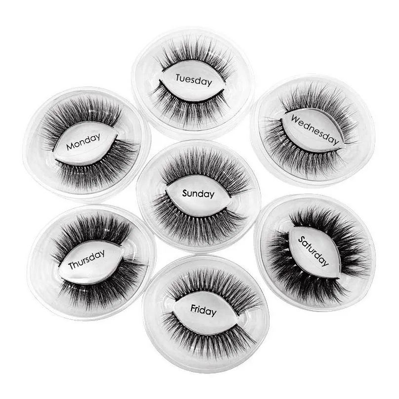 7 pairs weekly mink eyelashes different designs meet daily needs contains tweezers holographic packaging repeated use thick cosmetics makeup