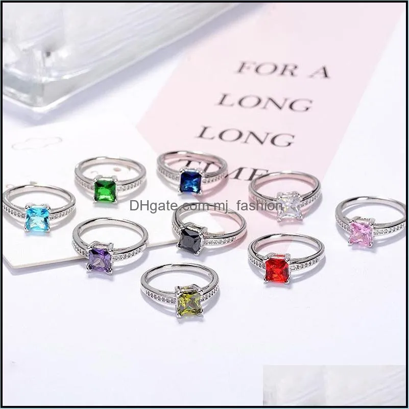 square zicron ring silver plated fantasy colorful friendship wedding patery rings jewelry gift ladies girl size 5 6 7 8 9 10