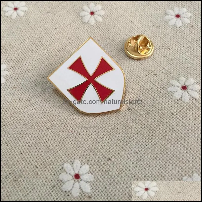 50pcs red cross white shield pins and badges masonic mason lapel pin mason christian army crusader knights templar