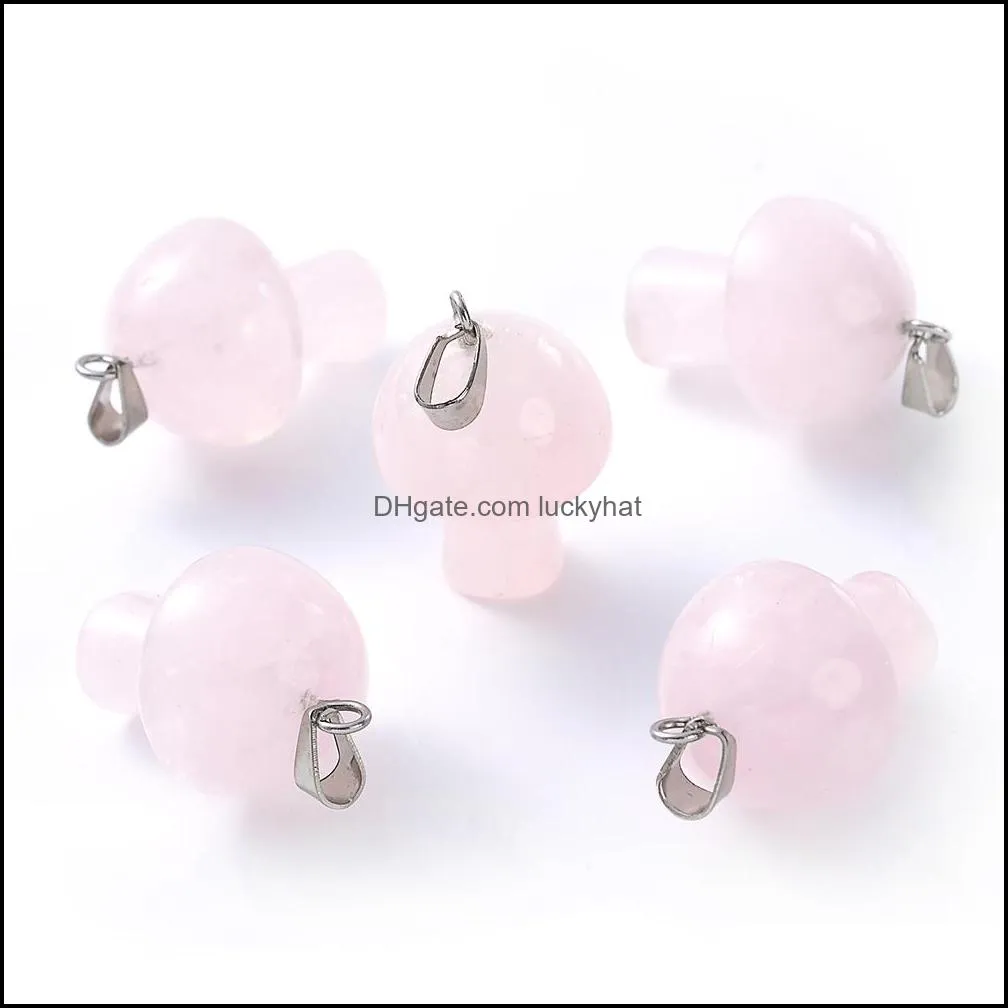 50pcs natural stone mushroom shape charms quartz crystal pendant necklace rose quartz tiger eye diy jewelry making necklaces earrings