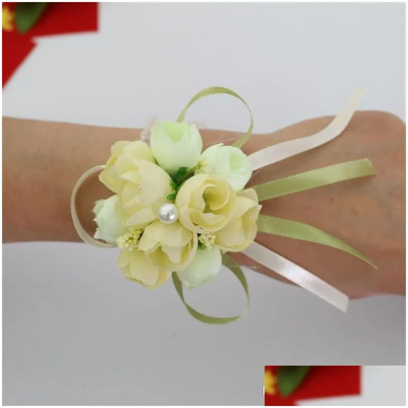 bride wrist flower corsage bridesmaid sister hand flowers wedding ball artificial silk flower bracelet