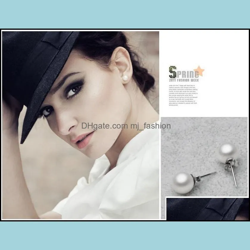 s925 silver plated 6mm 8mm 10mm imitation pearl ball stud earrings womens fashion jewelry earrings wedding party ed029