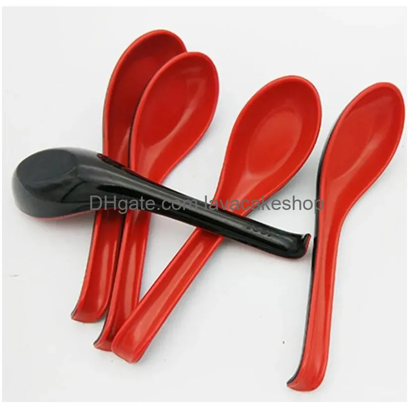 wholesale 500pcs red black color home flatware japanese plastic bowl soup porridge spoon hot