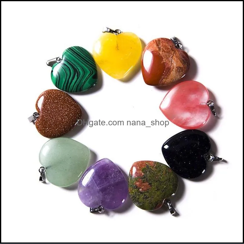 reiki healing crystal heart stone pendant chakra rose tiger eye rope choker necklaces wholesale energy pendants crystal necklace