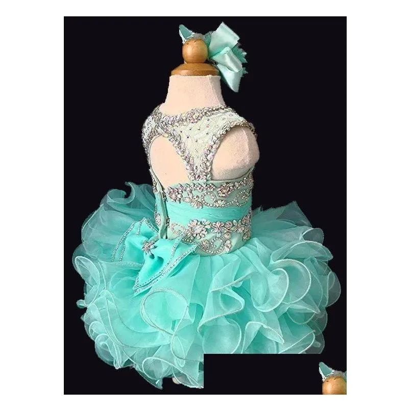 mint baby infant short mini cupcake first communion ball gowns rufffles crystals rhinestones flower girl toddler pageant dresses