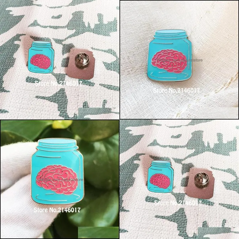 10pcs popular cute gifts craft brain in bottle jar funny metal badge soft enamel epoxy pins and brooch custom making lapel pi