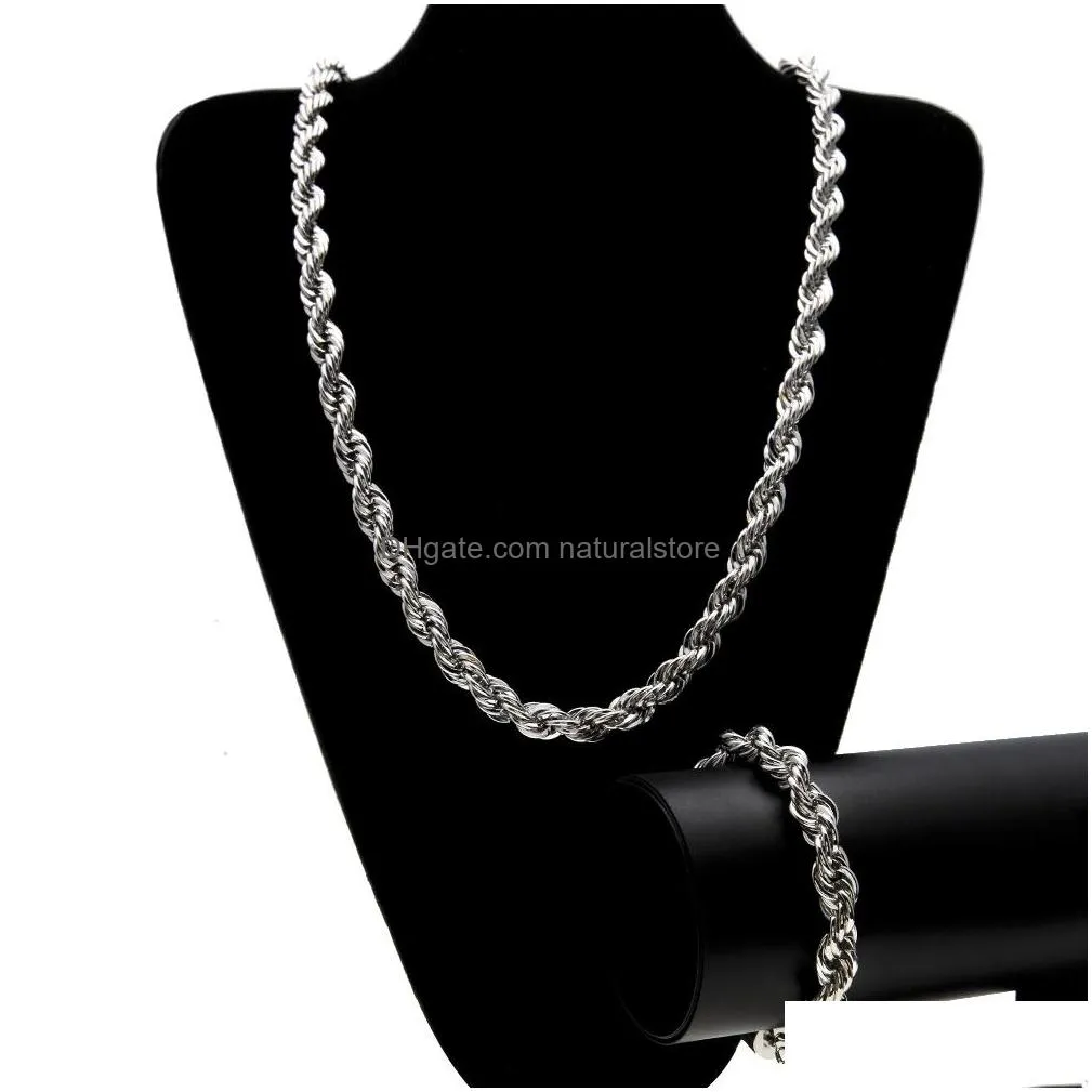 10mm hip hop twisted rope chains jewelry set gold silver plated thick heavy long necklace bracelet bangle for men s rock jewelry