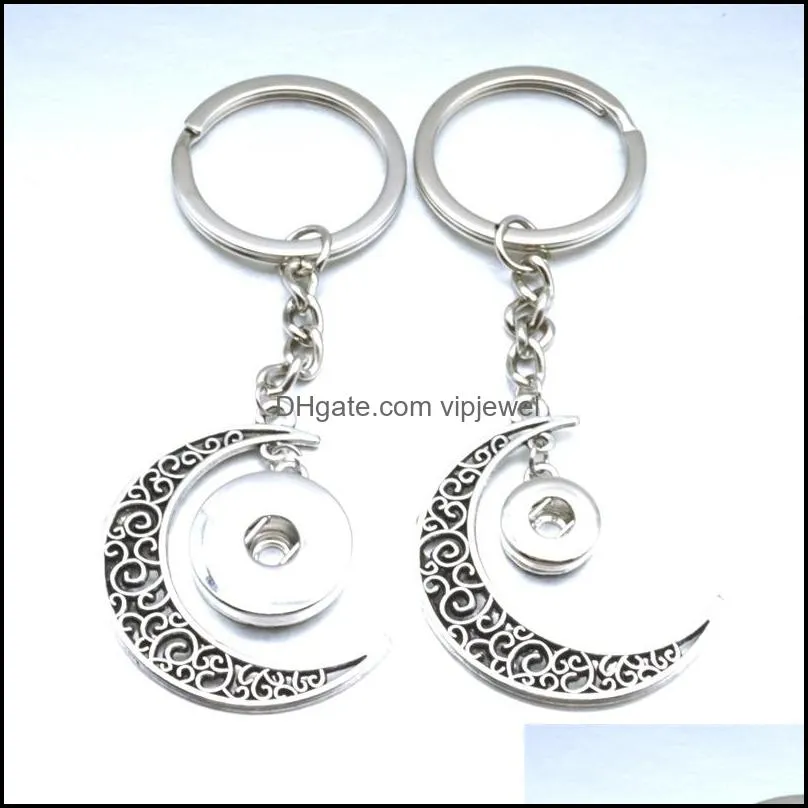 noosa snap button key chain vintage silver moon keyring diy 12mm 18mm snap buttons key chains snap jewelry men