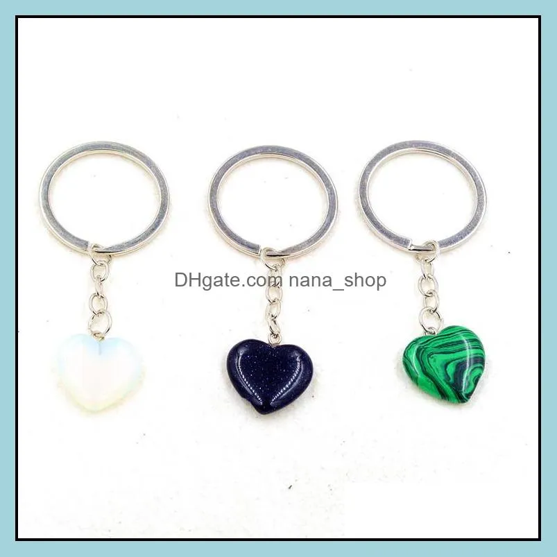 heart shape natural stone quartz keychain ring for women men handbag hangle car key holder raw mineral keyring jewelry
