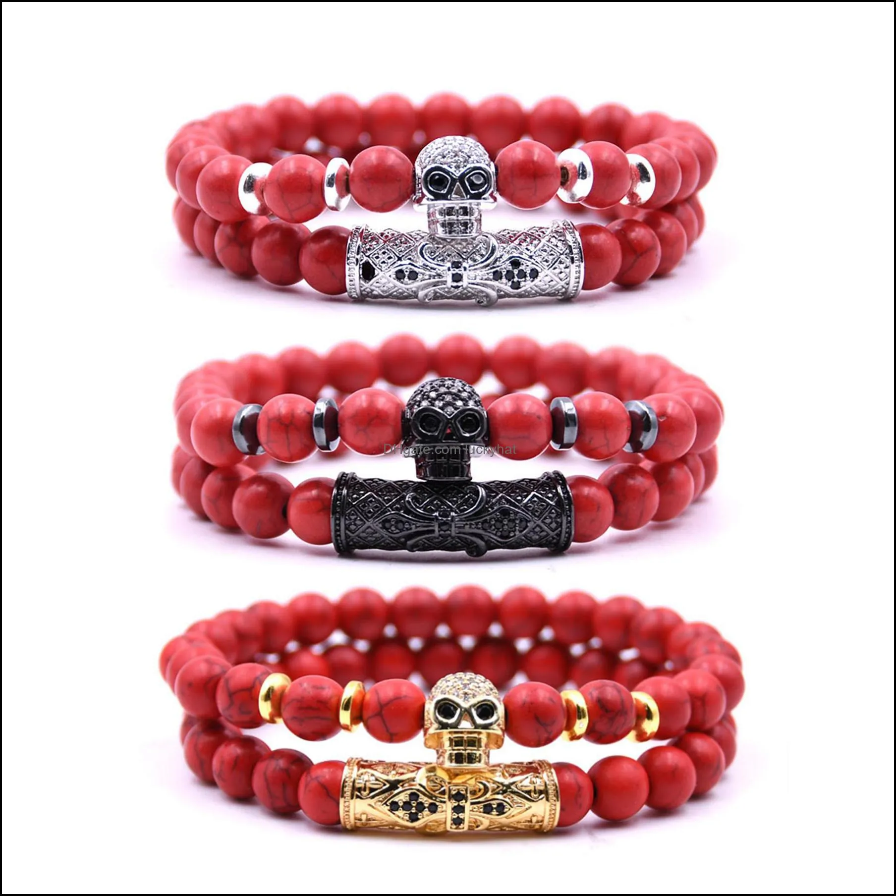 microinlaid zircon skull bracelet set 2 couple 2018 summer perfect fashion birthday bracelet gift