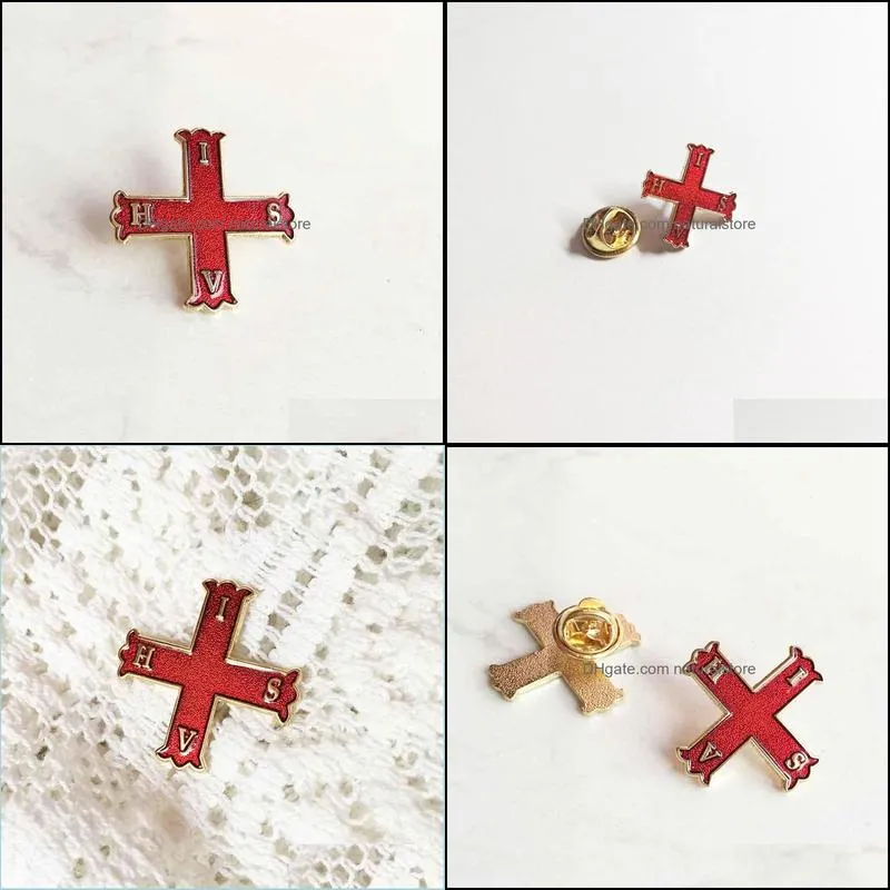 10pcs wholesale red cross pins and brooch masonic lapel pin badge soft enamel mason masons metal craft gift