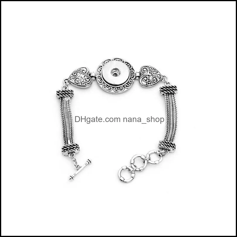 lots style antique silver alloy noosa snap button bracelet fit 18mm snaps buttons jewelry