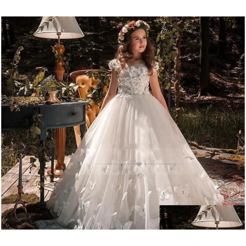 formal occasion butterfly kids flower girls dresses first communion party prom dress princess gown bridesmaid wedding dresses with