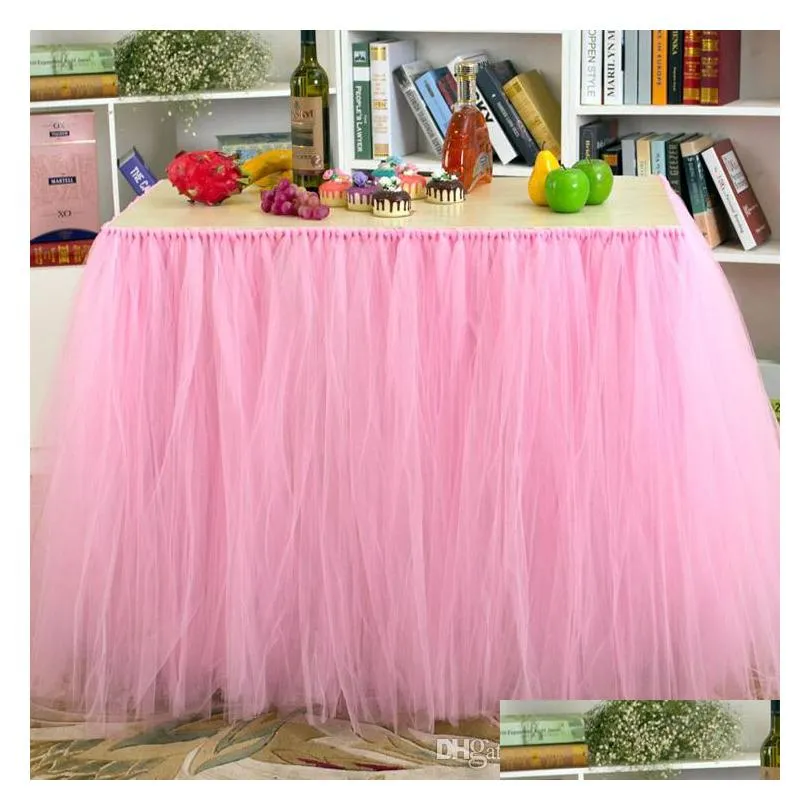 wedding birthday party table tulle tutu skirt 2017 custom made 91.5x80cm fashion home decor table skirt holiday festival party