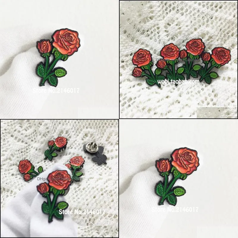 10pcs 27mm tall birthday gift customized soft enamel lapel pins red rose badge flower brooch collar pin for ladies women 1960s