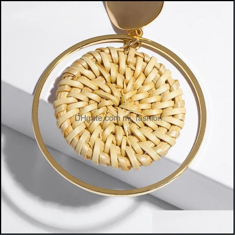 rattan round earrings fashion bamboo rattan woven earrings ladies handmade round long pendant earrings ladies gifts