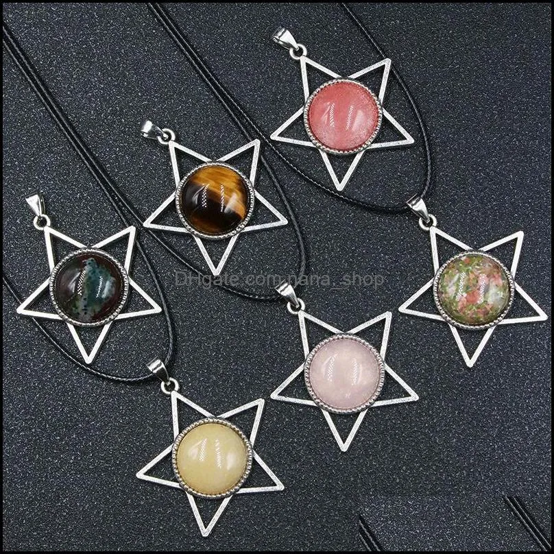 women silver star gemstone pendant necklace natural men energy healing chakra crystal 20mm beads stone jewelryn