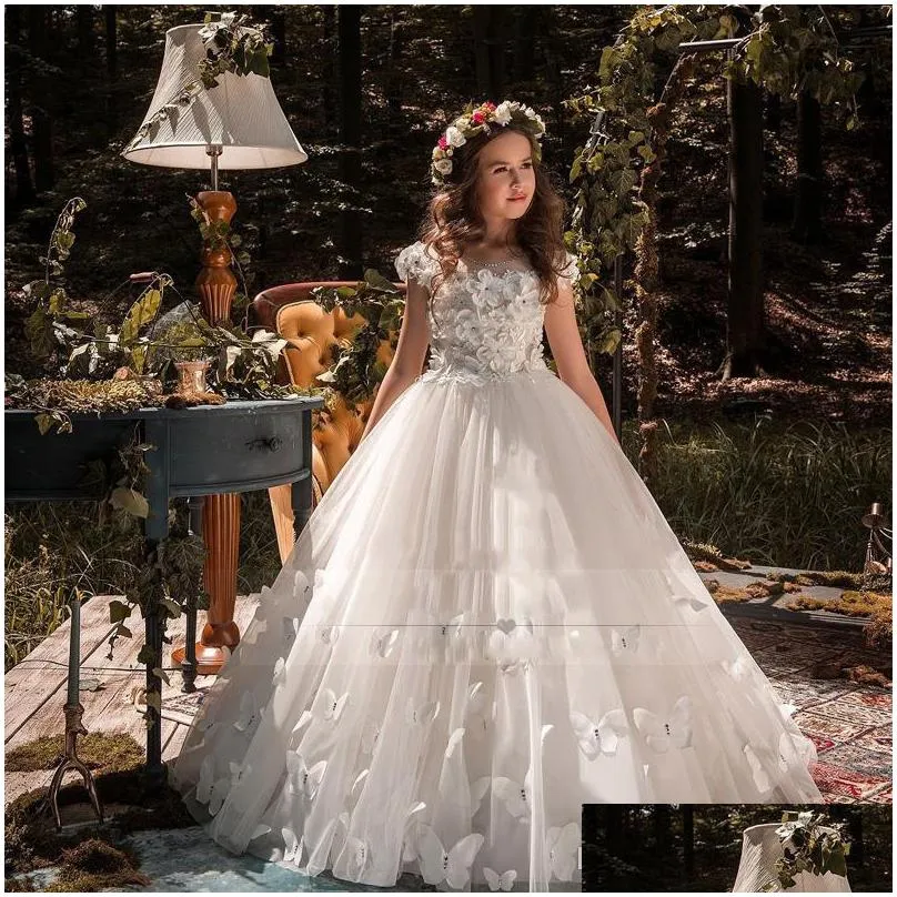 formal occasion butterfly kids flower girls dresses first communion party prom dress princess gown bridesmaid wedding dresses with