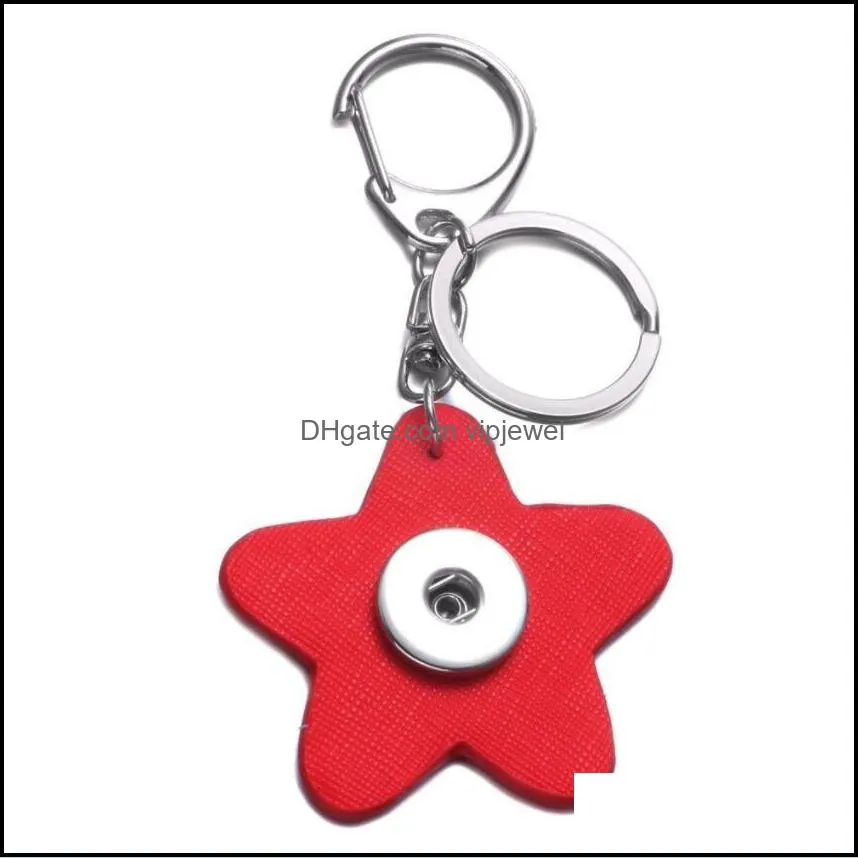 shiny star pu leather snap button key rings chain snap keychains fit diy 18mm snap jewelry
