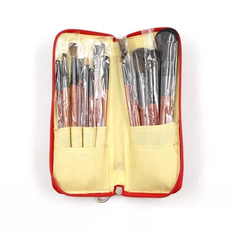 16 pcs makeup brushes set red brushed leather bag high grade wholesale professional makeup brush kit