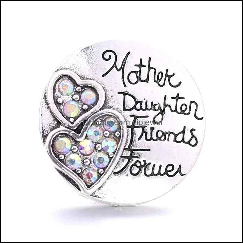 rhinestone heart snap button charms mother daughter friend forever jewelry findings 18mm metal snaps buttons diy bracelet jewellery