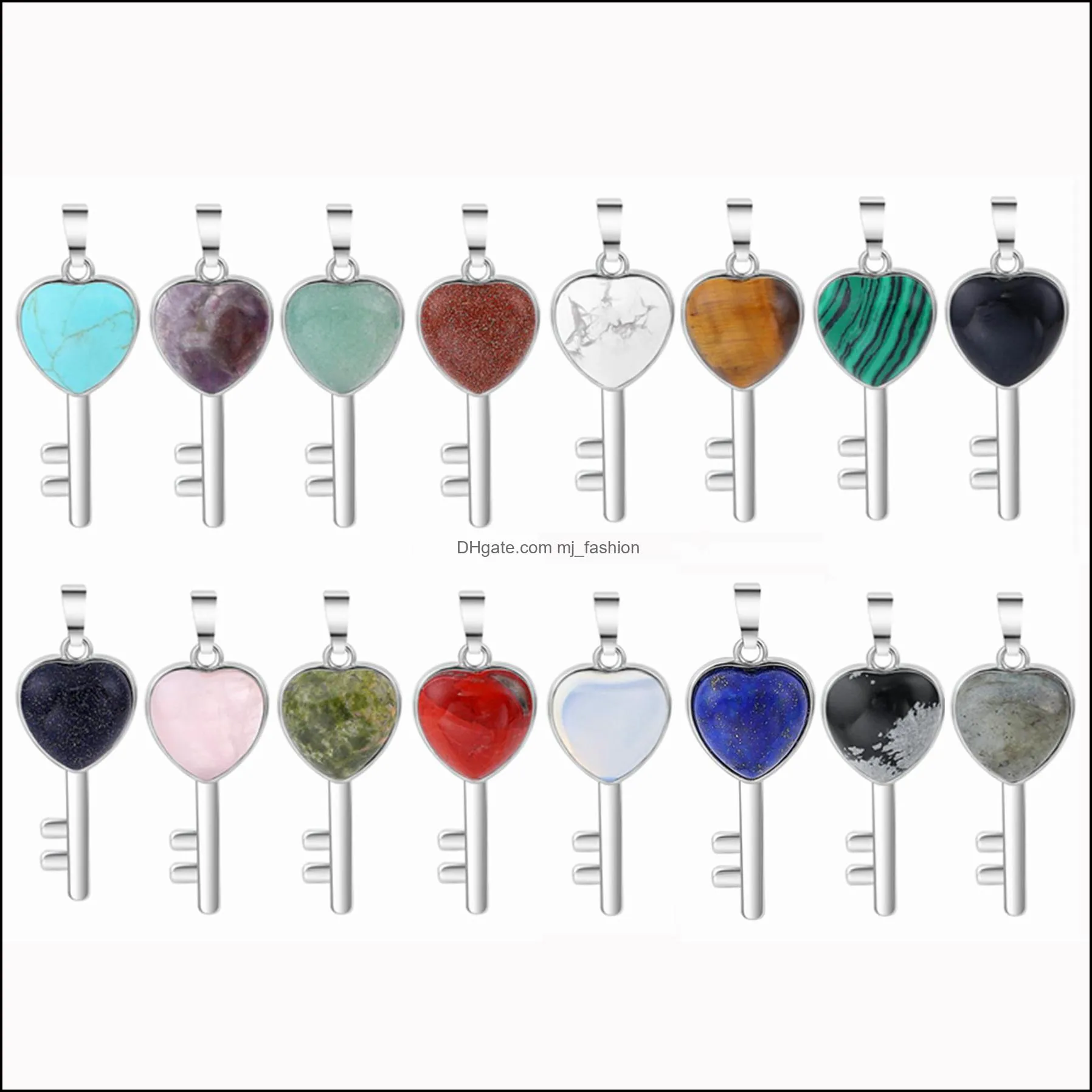 love lucky heart key gemstone pendant for making jewelry necklace earrings charms birthstone lock crystal women men healing chakra