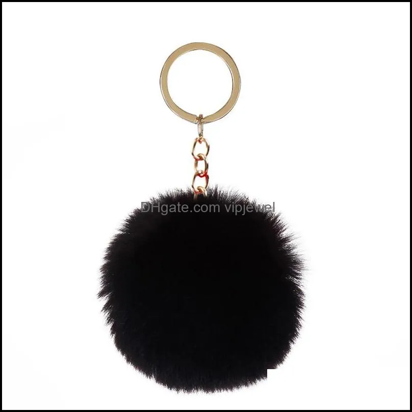 fluffy pom pom keychain soft faux rex rabbit fur ball car key rings pompom plush keychains gold keys holder women bag pendant jewelry