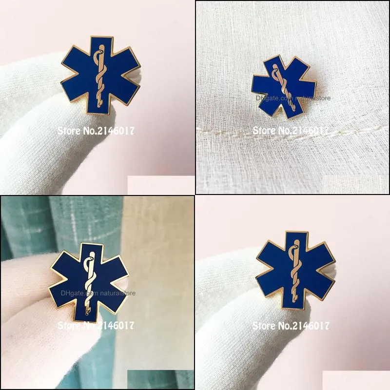 100pcs custom nursing ambulance lapel pin blue enamel snake symbol metal badge star of life paramediciron doctor pins brooch